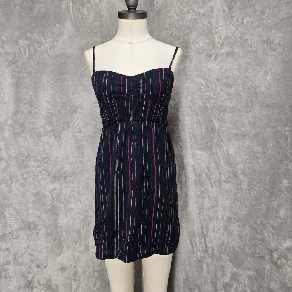 Billabongโ Mini Dress Women M Black Striped Cotton Smocked Goth Punk Surf Skate